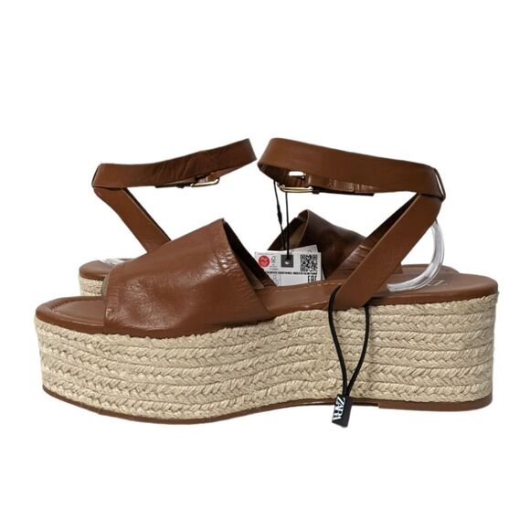 NWT ZARA Leather Ankle Wrap Platform Espadrilles 40 - Picture 6 of 10